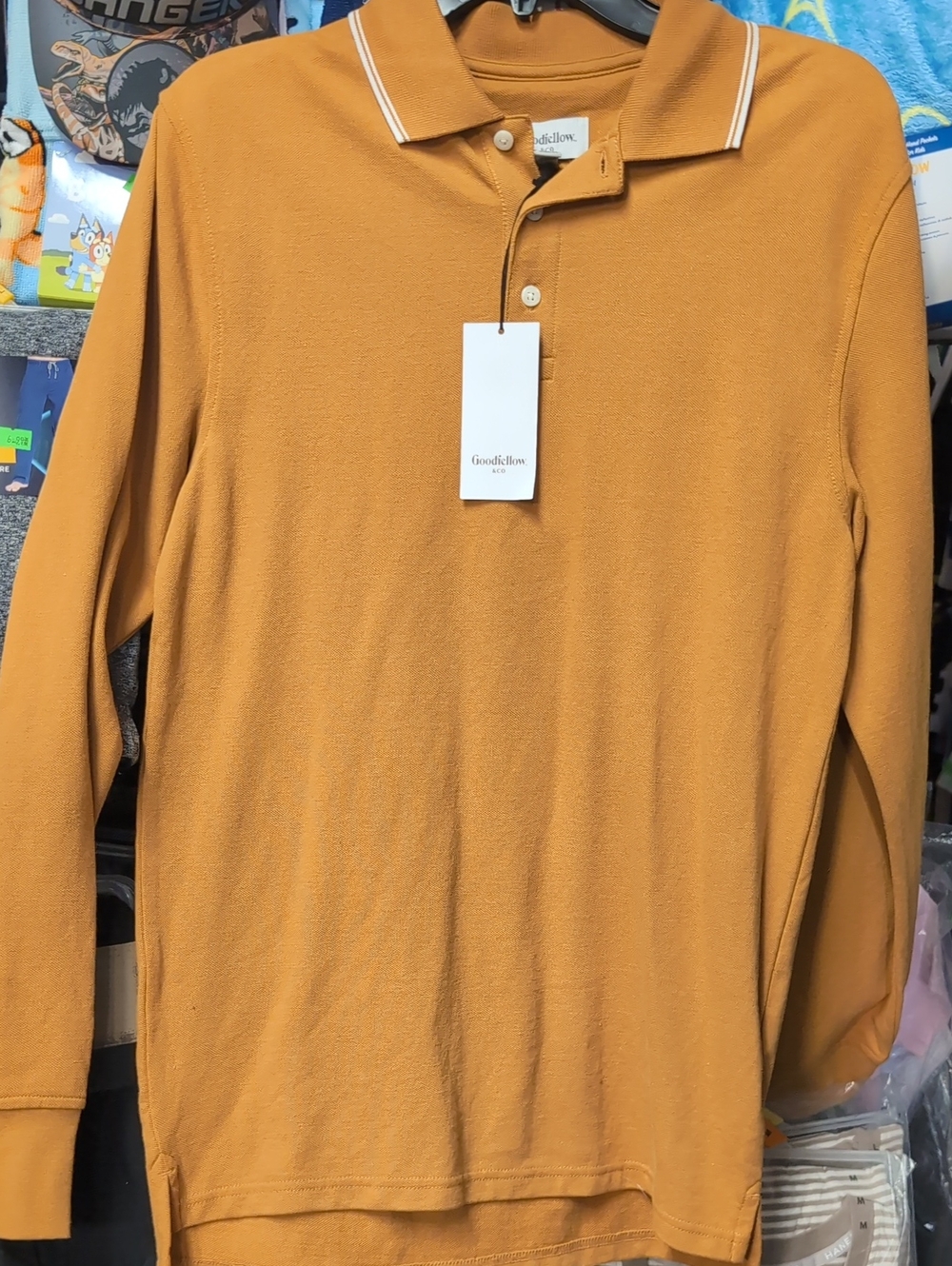 Goodfellow & Co Men's Long-Sleeve Polo in Mustard Yellow with White Trim